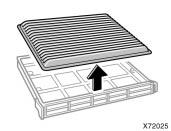 3. Remove the filter from the filter case. 4. Inspect the filter on the surface. If it is dirty, it should be replaced. INFORMATION The air filter should be installed properly in position.