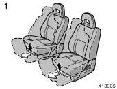 TUMBLING REAR SEATS 1. Hold the center of the lever and pull it up. Then slide the front seat fully forward.