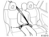 REAR CENTER SEAT BELT The rear center seat belt is a 3- point type restraint with 2 buckles.