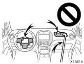 Do not put anything or any part of your body on or in front of the dashboard or steering wheel pad that houses the front airbag system.