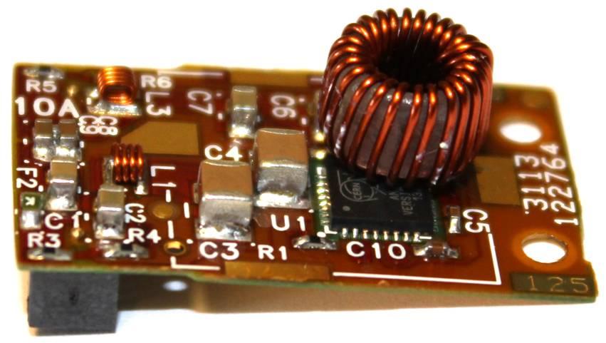Figure 4. Photographs of a PIX V10 DC-DC converter, without (left) and with (right) the shield attached.