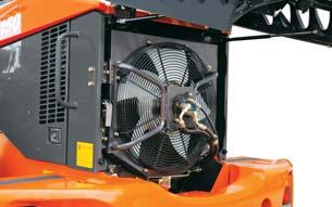 Fan speed can be adjusted depending on fluid temperature to effectively cool down coolant and hydraulic oil.