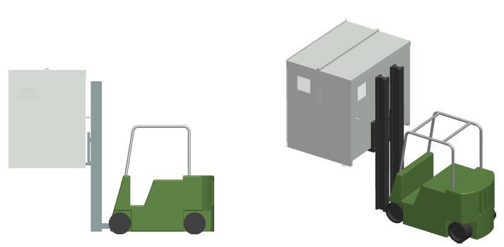Fig. 4.-Unloading with forklift To facilitate lifting, graphics attached to the packaging indicate the center of gravity location (Fig.5).