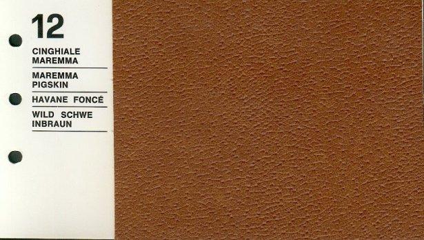 Interiors in Texalfa, Leather and Velvet: 12 - Cinghiale Maremma Color scheme: 12 Name (I/E/F/D): Cinghiale Maremma / Maremma Pigskin / Havane Foncé / Wildschweinbraun Note: