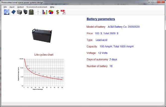 3.3. Battery parameters In this page the parameters of optimal battery are presented.