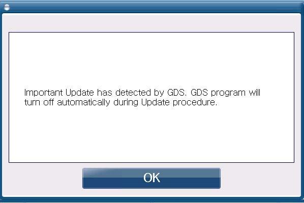 INTERNET UPDATE OF GDS SOFTWARE VERSION: 1. Close the GDS program and restart it. Connect the GDS to an internet port.