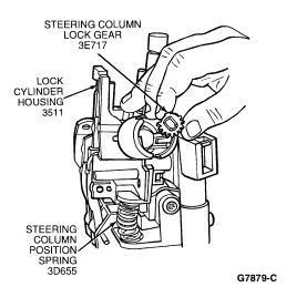 Page 12 of 14 18. Install turn indicator cancel cam, flush surface "up." 19. Install ignition switch. Align pin from ignition switch with slot in lock/column assembly.