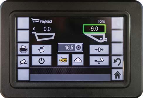 An optional in-cab printer provides the driver a printed receipt of truck payloads. The operator can track production using the two trip counter screens on the display.