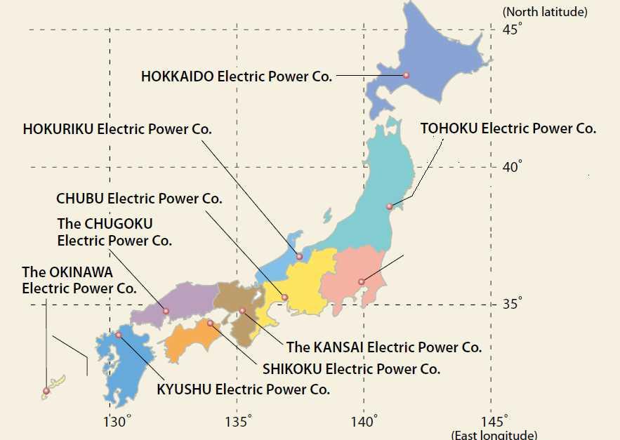 THE 10 ELECTRIC POWER COMPANIES BY SERVICE AREA In Japan, 10 regional privately owned and managed General