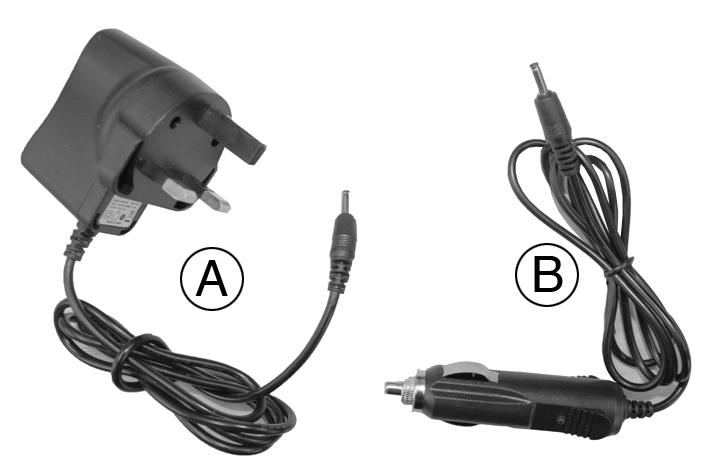 TO CHARGE THE POWER PACK You can recharge the power pack using: The mains charger (A) or The cigar lighter (aux power) adapter (B). 1. Switch the power pack off.