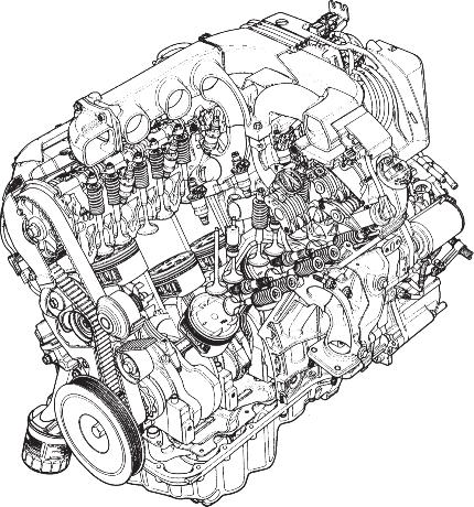 24 Introduction to Internal Combustion Engines Figure 1.19 Cutaway view of 3.2 L V-6 automobile engine. (Courtesy of Honda Motor Co.) piston bank with four valves per cylinder.