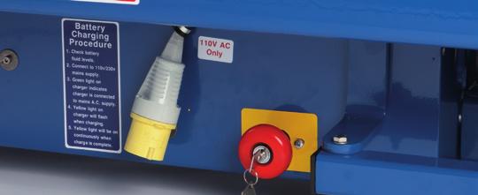 The machine can be operated when the charger is connected, although this is not recommended. All mains supply should be protected with a suitable RCD. Only charge in a well-ventilated area.