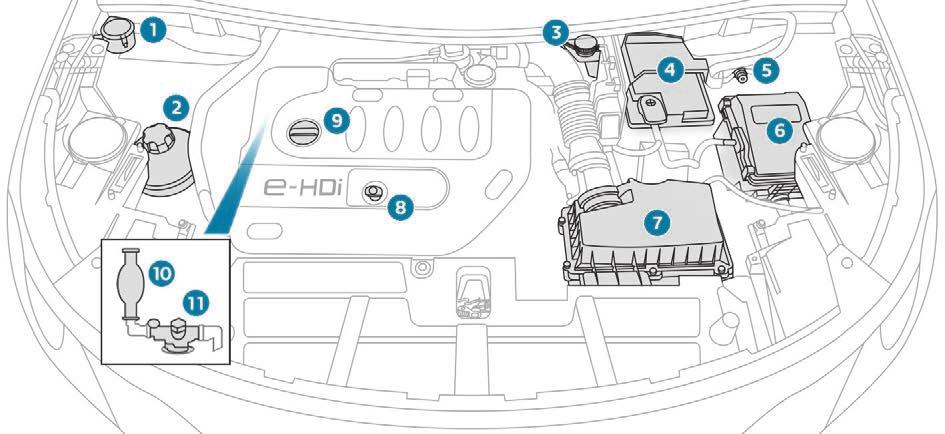 Practical information Engine compartment Petrol engine(s) This engine example is given for illustration purposes only.