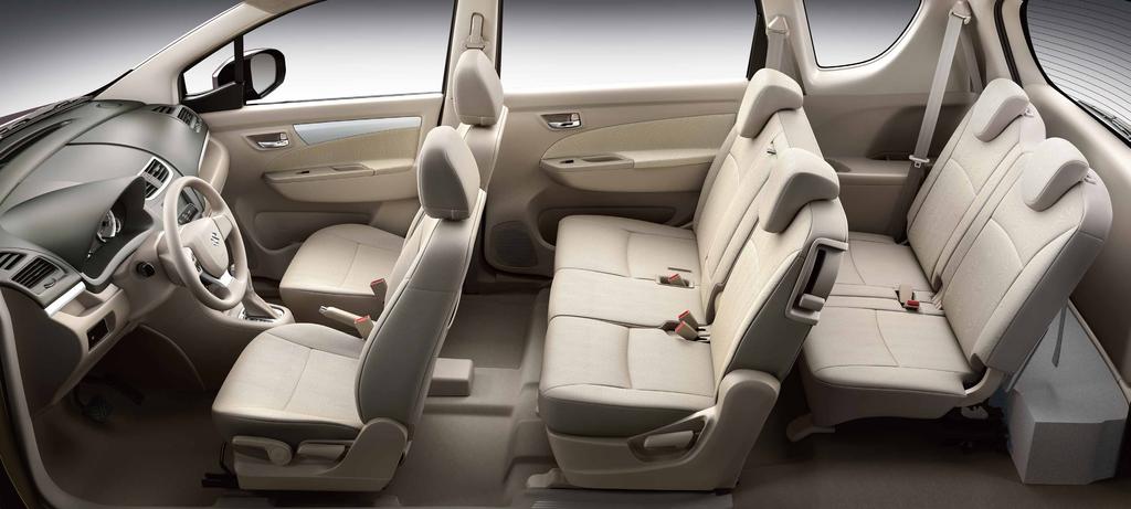 ALL 7 SEATS OFFER COMFORTABLE RIDE FOR A LONG JOURNEY EVEN IN 3 RD ROW SEATS. FRONT SEATS 6-way adjustable, ergonomically designed driver s seat Tilt-steering Centre console cup holder 0.