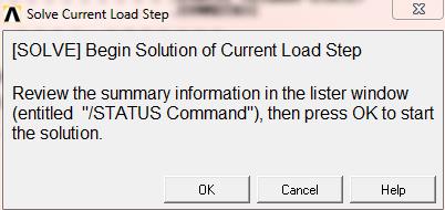 Main Menu>Solution>Solve>Current LS Check your solution options listed in the `/STATUS Command' window. Make sure that `Modal' is selected. Click OK.