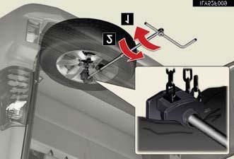 Insert the jack handle into the lowering socket and turn it counter clockwise to lower the spare tire (See Figure 16).