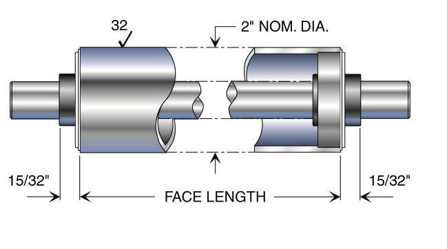 A-200-075 2.0 inch nominal diameter 0.75 1/4 inch wall, 6061-T6 aluminum tubing machined for minimum Balanced at 1,000 FPM Idler weight (lbs.) = 1.00 + (0.