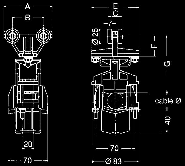 S 1 CABLE CARRIERS AND ACCESSORIES Polyamid swivel type Engineering Data Wheels Max.