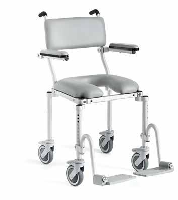 With locking cantilever arms that swing up to ease transfer and with caster wheels that