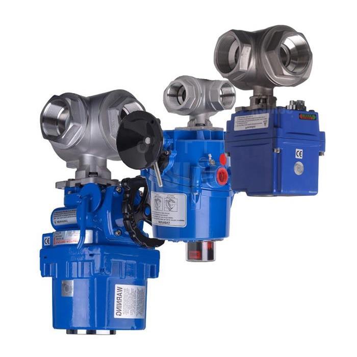 Economy 3 Way Electric Actuated Stainless Steel Ball Valve L or T Port Configuration Screwed BSPT Reduced Bore Powerful Electric Actuators RPTFE Seats 180 C and up to 69 Bar ¼ - 4" IP Protected 30%