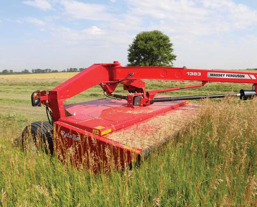 HYDRAULIC CONDITIONING ROLL TENSION on the 1383 & 1386. This is the first pull-type design to have this system. Disc mower speed meets center-pivot maneuverability.