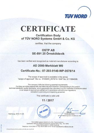 Certifications and approvals Our main certifications and approvals OSTP is proud of its reputation as a reliable supplier and a manufacturer of high quality products.