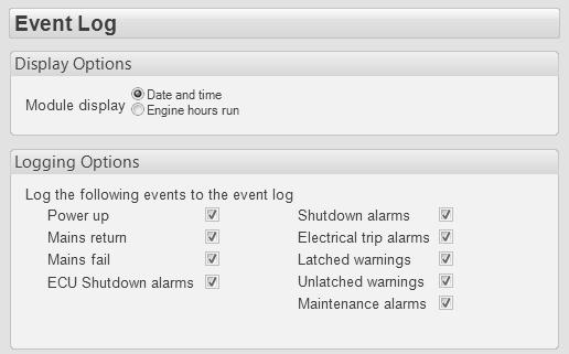 5.2.2 EVENT LOG Event logging options, Tick to enable the type of event to be logged. 5.
