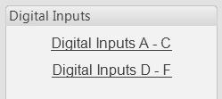 5.4.6 DIGITAL INPUTS The digital inputs page is subdivided into smaller sections. Select the required section with the mouse. Input function.