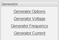 5.7 GENERATOR The generator page is subdivided into smaller sections. Select the required section with the mouse. 5.7.1 GENERATOR OPTIONS Click to enable or disable alternator functions.