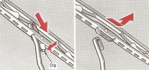 Replacement of wiper blade Clip 1. Push the clip to release the lock joining the wiper arm and blade.