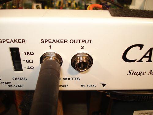 STEP 3 Plug in speaker to output 1 or 2, they are both the same, both jacks are in parallel.