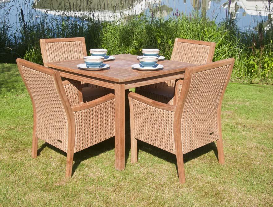teak / wicker Teak/Wicker is the perfect combination, hand crafted using only Grade A heart wood teak and Raucord/Viro weather resistant PE wicker.