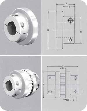 TYPE C SURE-FLEX CLAMP HUB SPACER DESIGN FLANGES Sure-Flex Type C Clamp Hub flanges employ integral locking collars and screws to assure a clamp fit on the shaft.