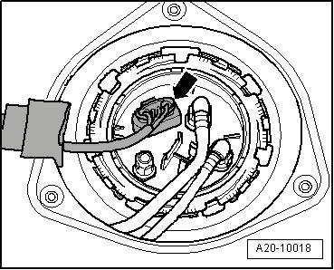 Disconnect the Transfer Fuel Pump (FP) - G6- electrical harness connector -arrow-.