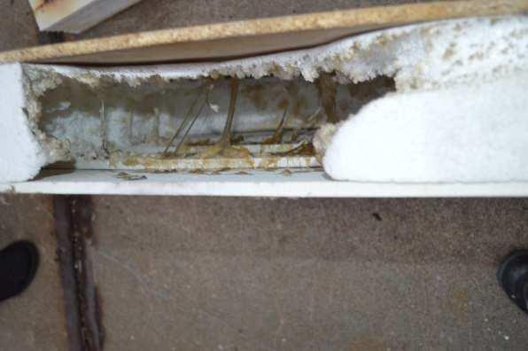 The EPS insulation has almost completely melted away, but there are remains of melted insulation that looks like