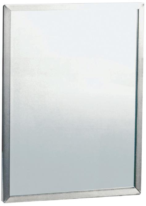 Stainless Steel Mirror: 6mm Glass (Vinyl backed) Unit secured with Stainless Steel wall