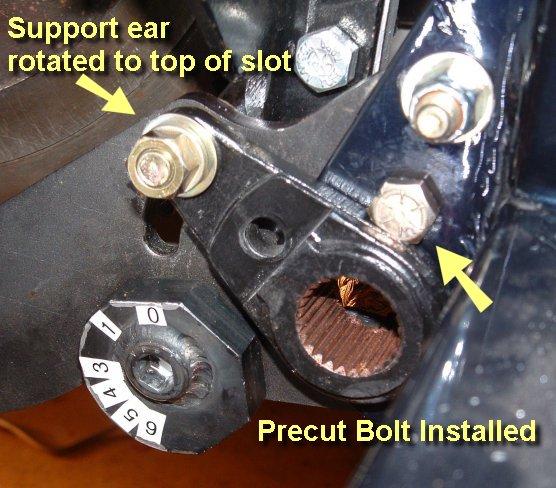 rest against the support ear. No washer is to be used under the bolt head. Tighten the nut on the special pre-cut bolt. () Determine Shock Link Length: Your Mileage May Vary!