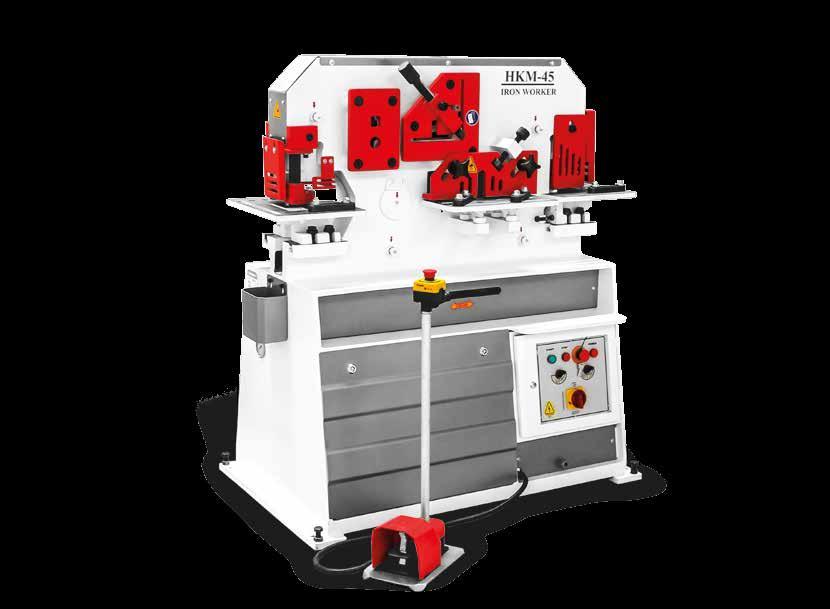 SINGLE CYLINDER IRON WORKERS STANDART FEATURES Easy Replaceable Punch Holder Punch & Tool Angle Cutting Blade Flat Bar Cutting Blade Notching Blade Solid Bar Cutting Blade 1000mm Manual Back Gauge