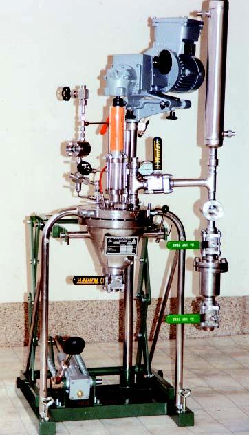 5 litre conical pressure vessel, rated at 25 Bar With a mechanically sealed stirrerhead