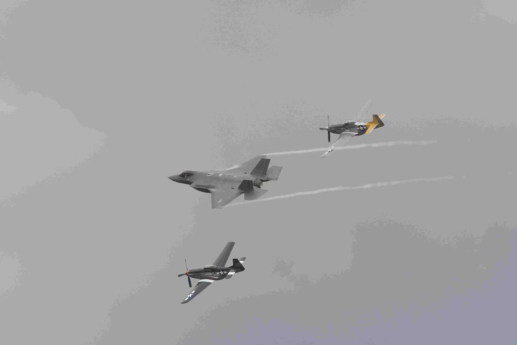 Feature article page 7! For the finale of the show, a United States Air Force F-35 Lightning II flew a formation flight along with 2 North American P-51 Mustangs.