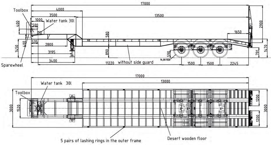 Example drawing for that off-road low-bed trailer.