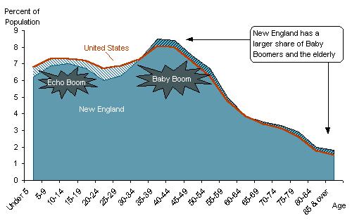 U.S. AND NEW ENGLAND IN 2000: AGE COHORT COMPARISON