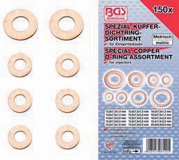 8790 Injectors Copper Ring Assortment, 150 pcs. - for sealing of e.g. injectors / nozzles - includes 10 pcs. per following sizes: outside dia. x inside dia.