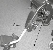 To remove the footrests, use the lever (2) and swing the footrest outwards and lift off. Check that the footrest is correctly engaged.