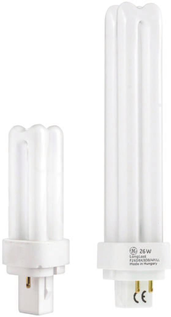 GE Lighting Biax D and D/E Compact Fluorescent Lamps Non-Integrated 1W, 13W, 18W and 26W DATA SHEE T Product information Biax D & D/E LongLast lamps are available in 1, 13, 18 and 26 watt ratings, 1