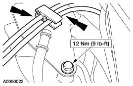 7. Connect the exhaust gas recirculation (EGR) system module tube from the EGR system module. 8. Install the bracket and the bolt. 9. Install the bolt, and connect the acceleration control cables. 10.