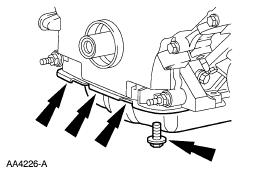 7. Disconnect the engine wiring harness retainers from the A/C compressor. 8. Disconnect the crankshaft position (CKP) sensor electrical connector. 9. Remove the A/C compressor and position aside. 10.
