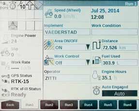Hitch notebook: this screen allows you to save the settings for each implement according to the working conditions.