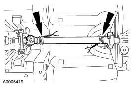 Remove the three driveshaft-to-pinion flange bolts and nuts. 5. Support the driveshaft at the center and rear. 6.
