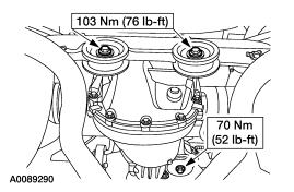 11. Lower the axle housing assembly from the vehicle. 12. To install, reverse the removal procedure.